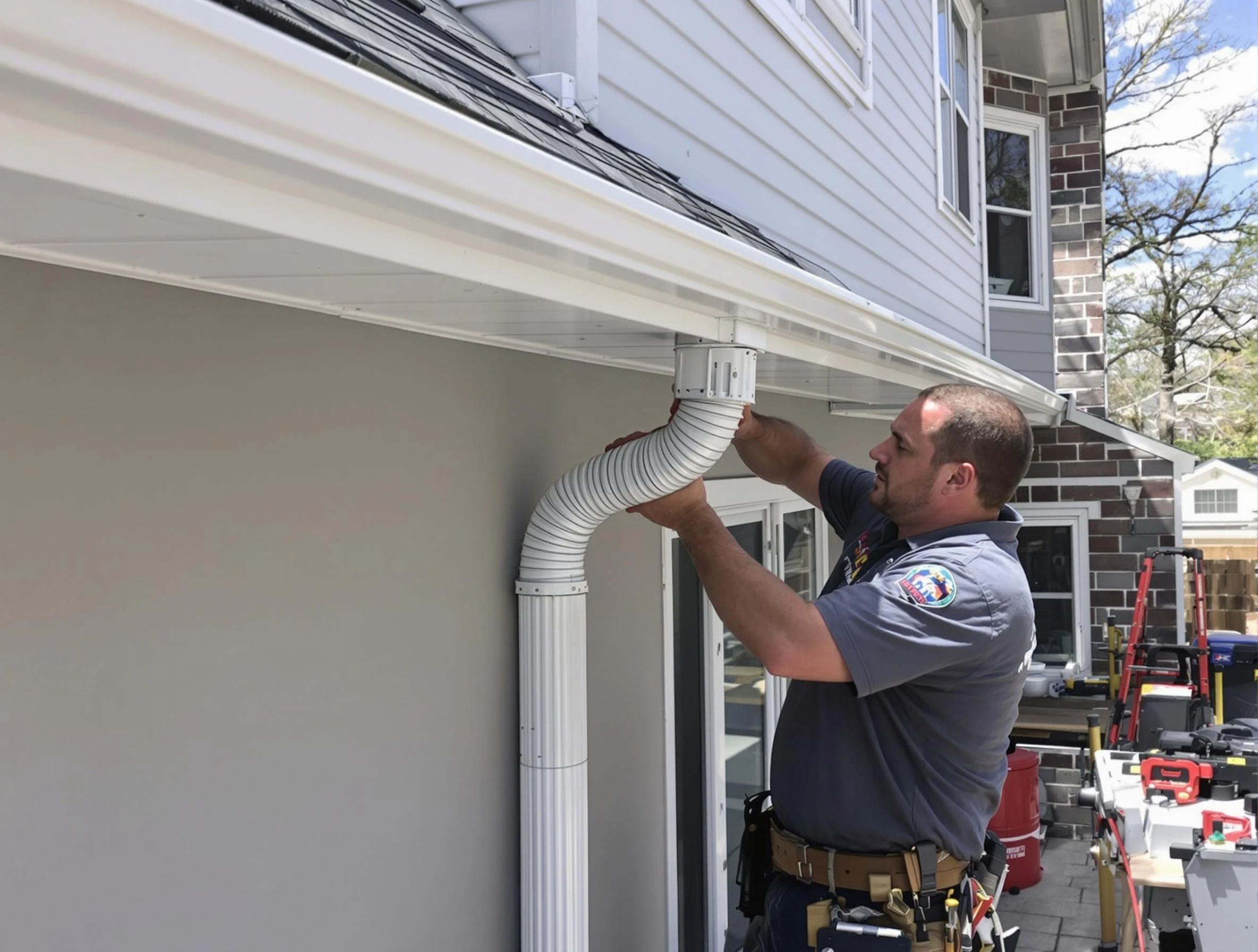 Downspouts installed by Lyndhurst Roofing Company to guide water away in Lyndhurst, OH