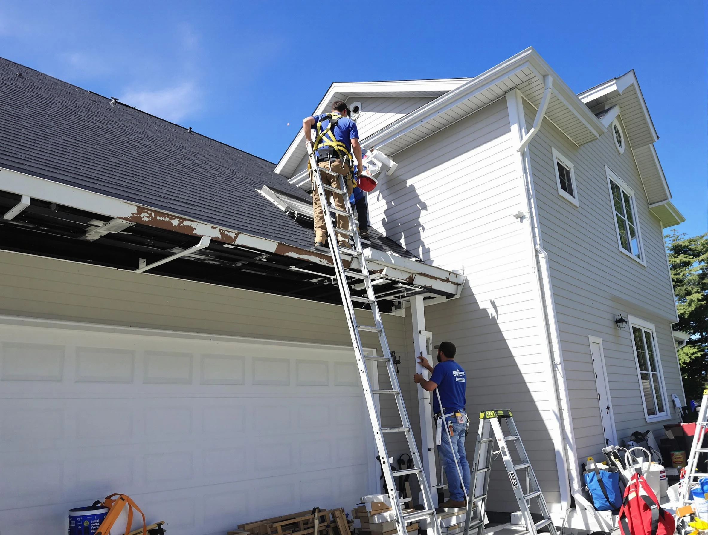 Newly replaced gutters by Lyndhurst Roofing Company in Lyndhurst, OH